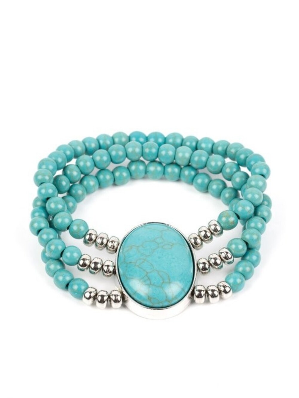 paparazzi Turquoise Beaded Wrap Bracelet with Silver Accents